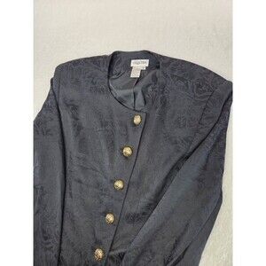 Vintage Collections Black Floral Jacquard Blazer Jacket Gold Sun Buttons Sz 16